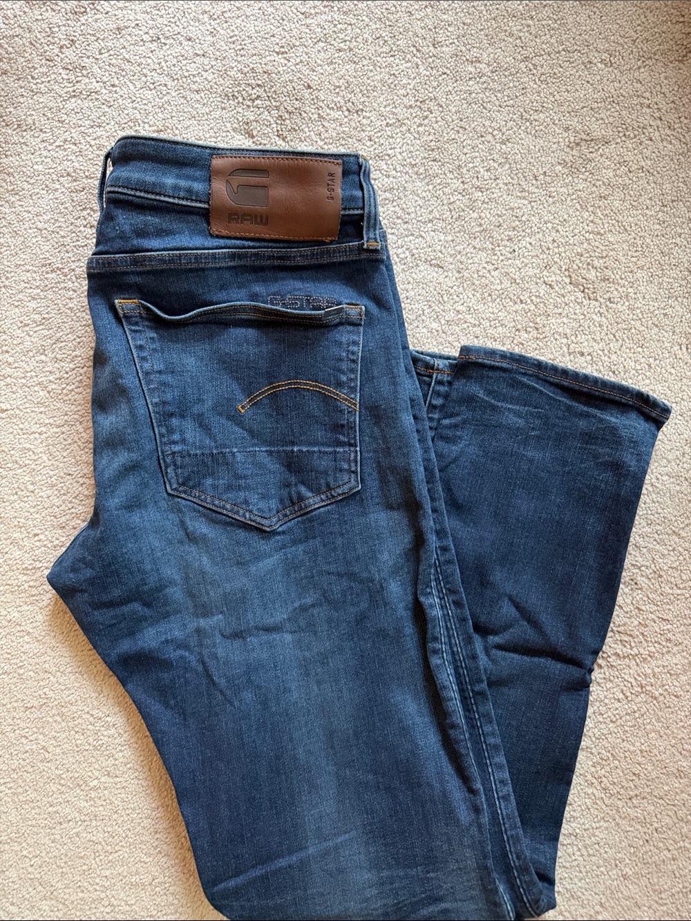 G-Star Raw 3301 Men's Dark Blue Button Fly Slim Fit Jeans 34x32